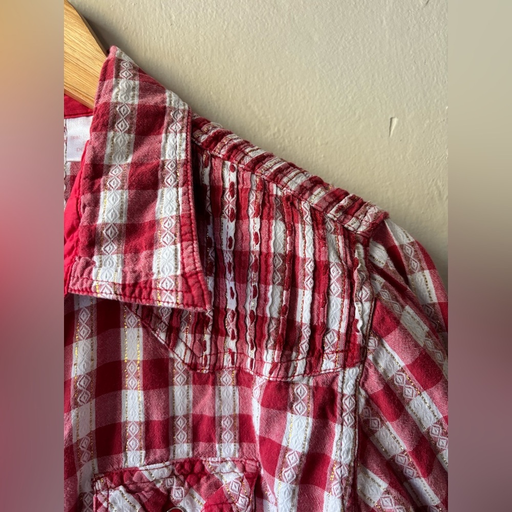 Panhandle Slim Woman’s XL Red Plaid Vintage Western Snap Button Up Shirt - Picture 4 of 6